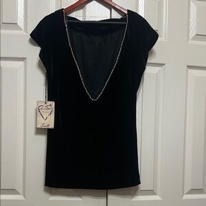 NEW LoveStitch Black Velvet Top with Necklace  diamonds Detail Sz S
